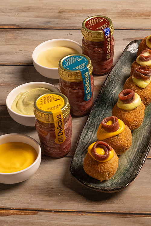 Bread Meatballs with Three Mayonnaises and Anchovies